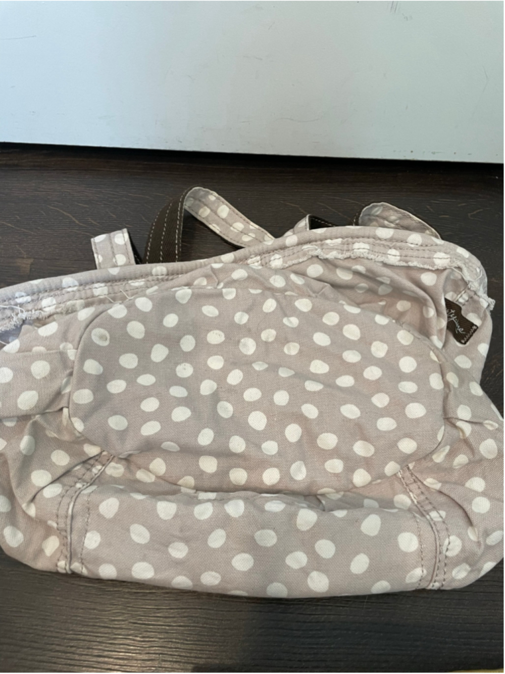 Women's Thirty-One Polka Dot Tote Bag Beige Brown Shoulder Lotsa Dots - Picture 9 of 10